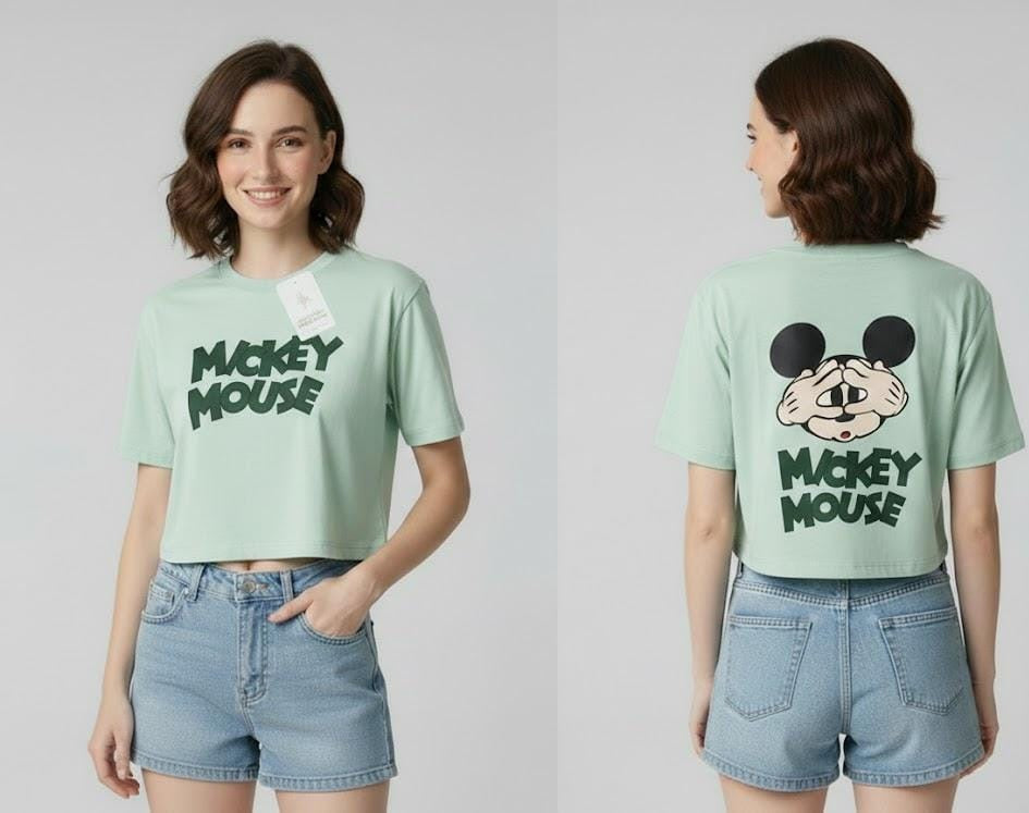 Classic Mickey Mouse Graphic Crop Top – Soft Cotton Top Tee