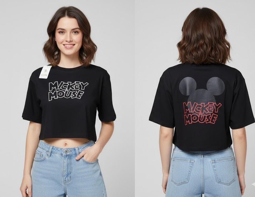 Classic Mickey Mouse Graphic Crop Top – Soft Cotton Top Tee