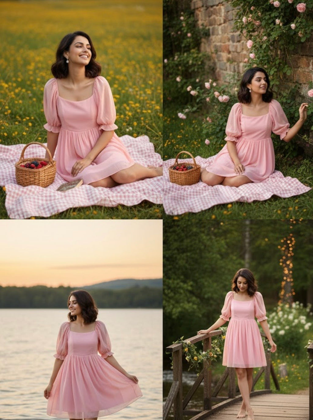 Women Gathered Pink Above Knee/Mid Thigh Length Dress