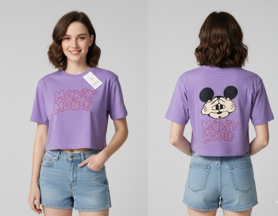 Classic Mickey Mouse Graphic Crop Top – Soft Cotton Top Tee