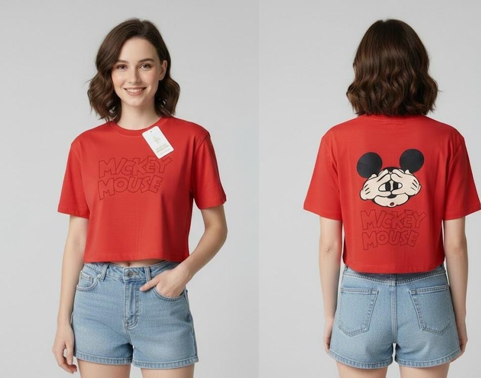 Classic Mickey Mouse Graphic Crop Top – Soft Cotton Top Tee