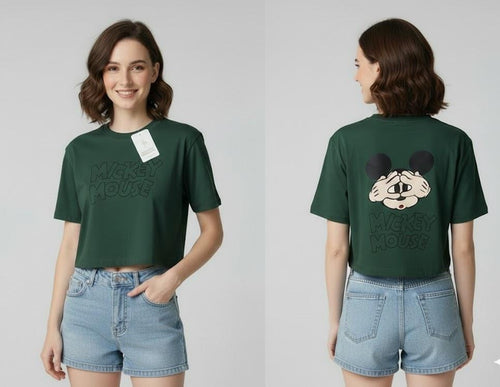 Classic Mickey Mouse Graphic Crop Top – Soft Cotton Top Tee
