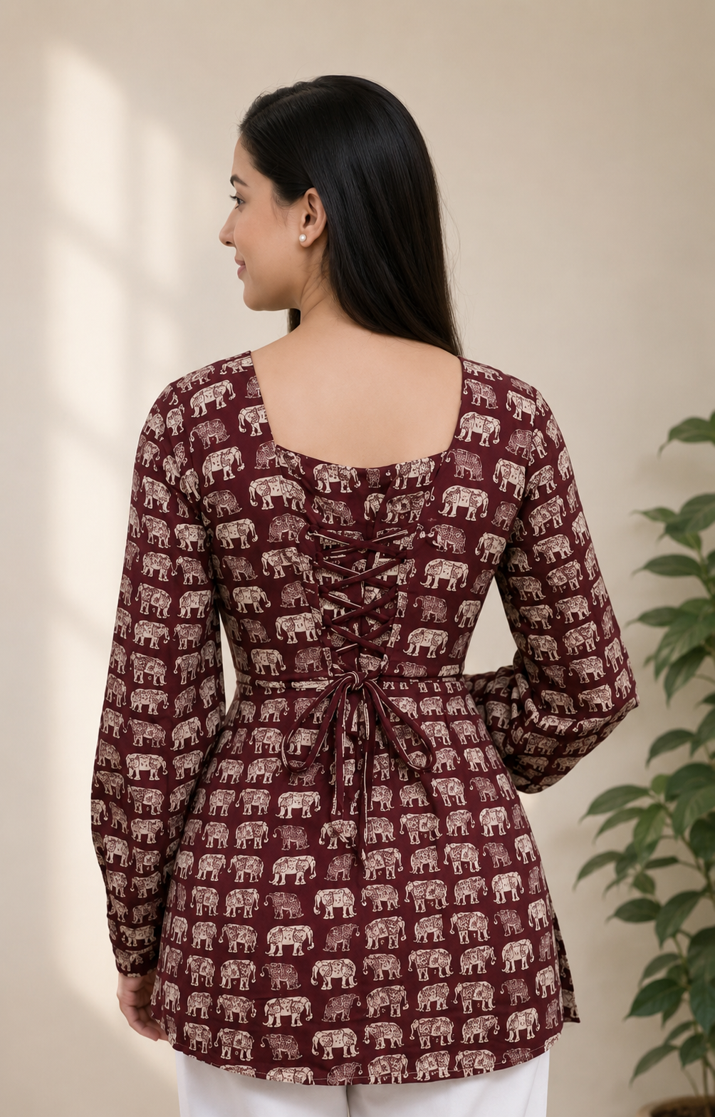 Royal Elephant Print Peplum Kurti Top