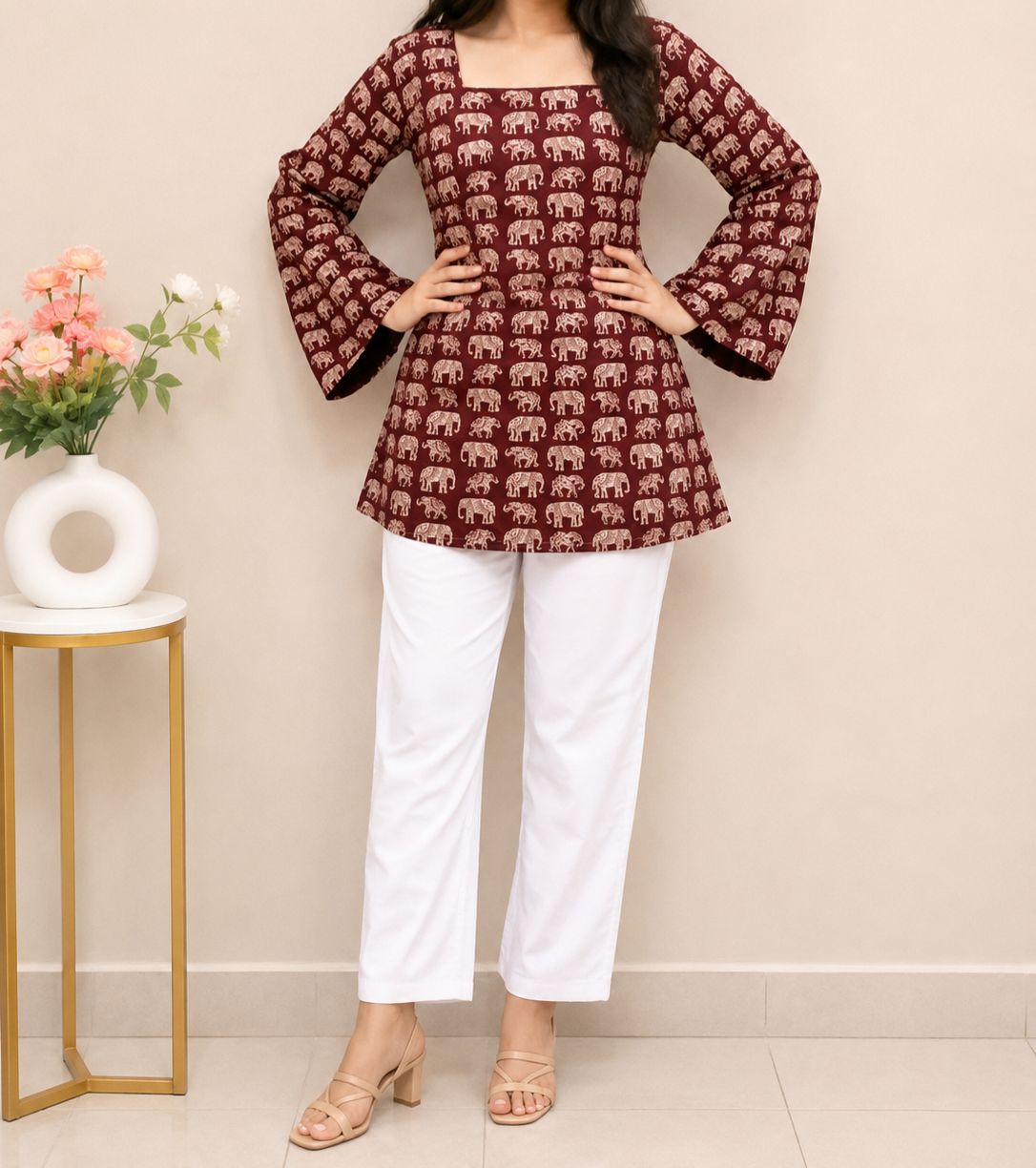 Royal Elephant Print Peplum Kurti Top